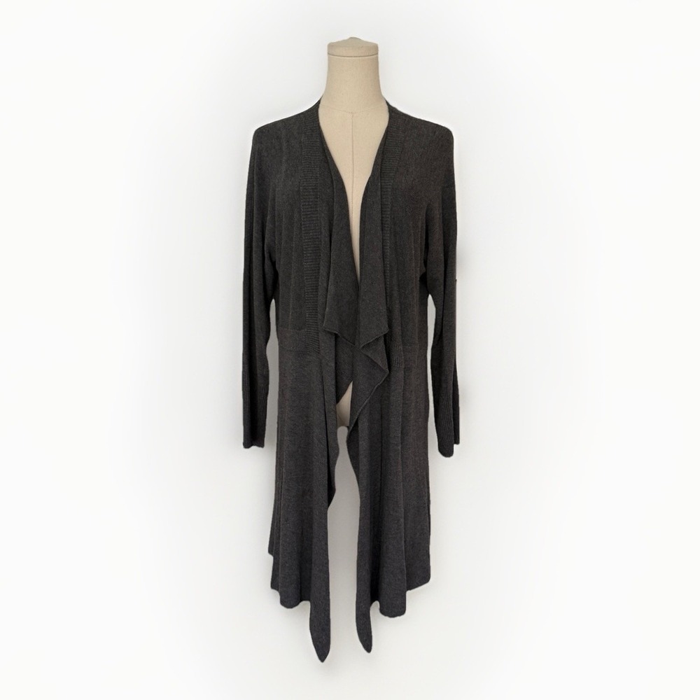 Eileen Fisher Charcoal Gray Waterfall‎ Open Front Cardigan Womens L Drape Knit - Picture 2 of 7